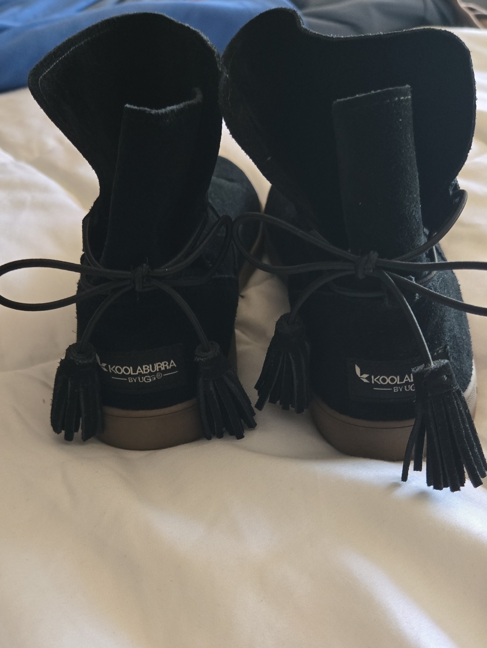 Koolaburra Black Suede Ankle Booties with Tassel Laces